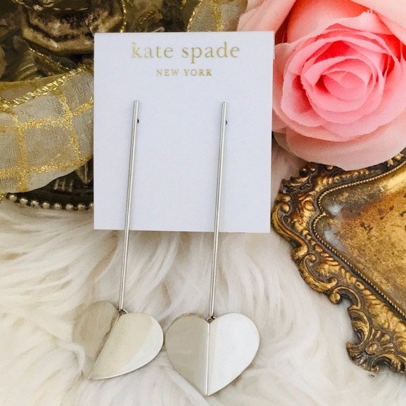 KATE SPADE • Silver Heritage Heart Linear Earrings - Picture 2 of 3